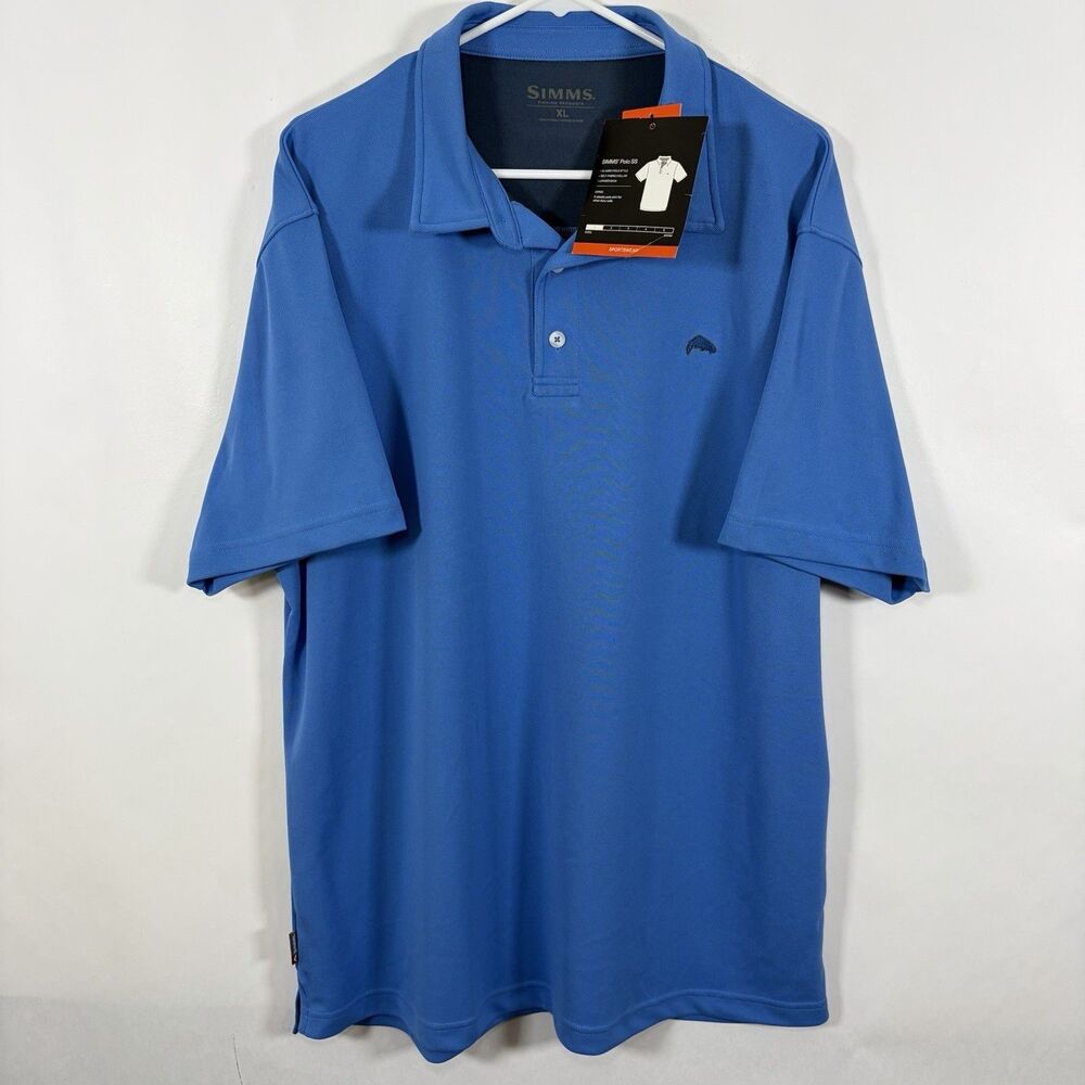 Simms Fishing Polo Shirt Mens XL Blue UPF 50 Sun Protection Short Sleeve NWT